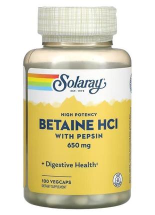 Solaray, high potency betaine hcl with pepsin, 650 mg, 100 veg...