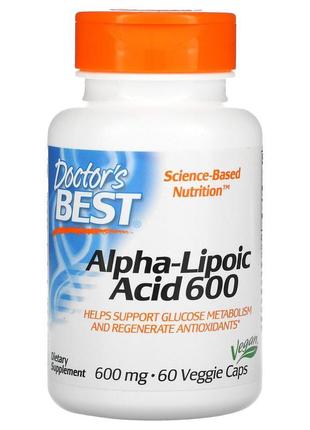 Doctor's best, альфа-ліпоєва кислота, 600 мг, 60 рослинних капсул