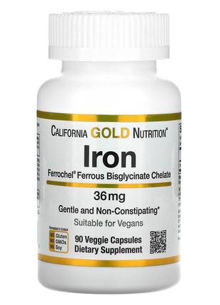 California gold nutrition, ferrochel, залізо (бісгліцинат), 36...