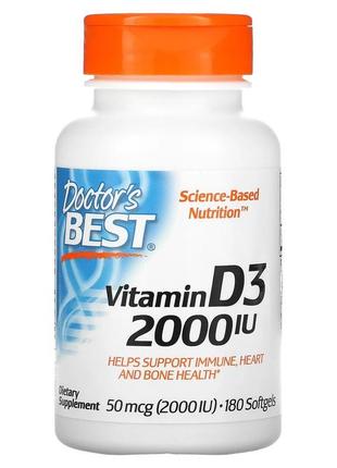 Doctor's best, вітамін d3, 50 мкг (2000 мо), 180 капсул