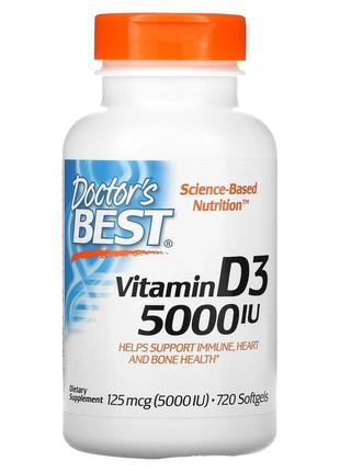 Doctor's best, вітамін d3, 125 мкг (5000 мо), 720 капсул