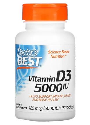 Doctor's best, вітамін d3, 125 мкг (5000 мо), 180 капсул