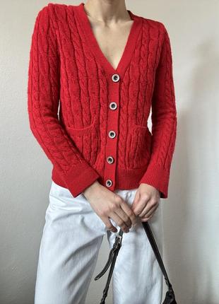 Красный кардиган косы кофта с пуговицами свитер красный пуловер реглан лонгслив красный кофта7 фото