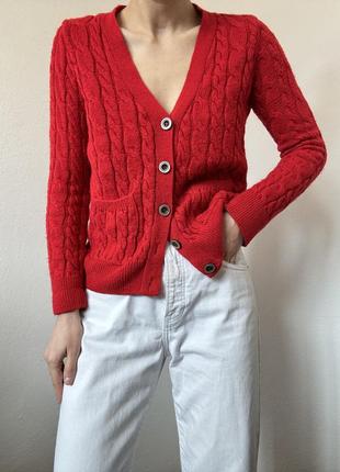 Красный кардиган косы кофта с пуговицами свитер красный пуловер реглан лонгслив красный кофта6 фото