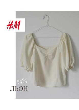 Женская льняная блуза на весну-лето. льняной топ h&m1 фото