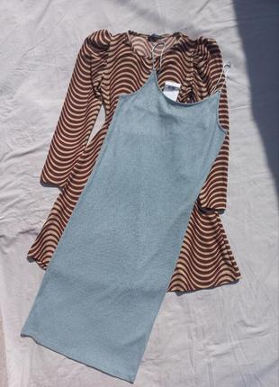 Трикотажное платье комбинация миди длинное с люрексом top shop1 фото