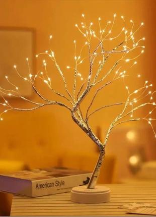 Led світильник нічник дерево бонсай сріблястого кольору з тепл...