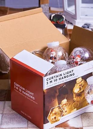 Гірлянда завіса штора кулі з наповненням дід мороз, 3.0 м, 10 ...5 фото