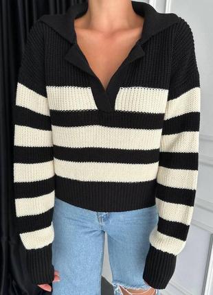 Теплий жіночий светр поло в смужку3 фото