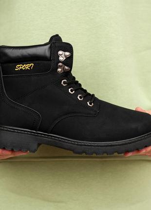 Зимние мужские ботинки с мехом difeno sport black черные (дифено спорт, черевики)