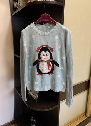 Кофта с пингвином новогодний свитер стильный прикольный классный