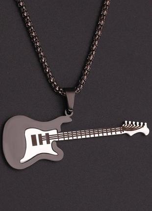 Чоловіча підвіска на шию "гітара" steel rock music guitar чорн...3 фото