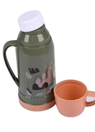 Термос для чаю vacuum flask хакі з кавовим 1л., термос з чашко...