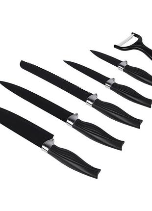 Набір кухонних ножів чорні 6 шт., кухонні ножі, ніж для чищенн...5 фото