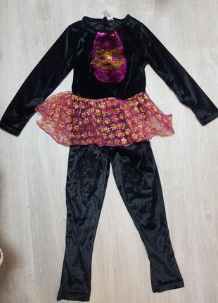 Нарядный карнавальный костюм "черная кошка" девочке 7-8 л 122-128 см