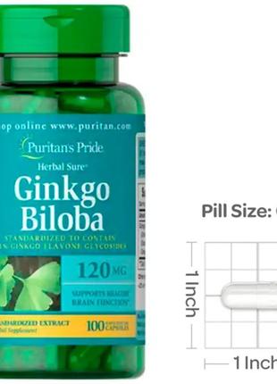 Гінгко білоба puritan's pride ginkgo biloba 120 mg 100 кап