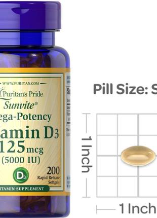 Вітамін д puritan's pride vitamin d3 125 mcg 200 капс