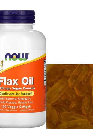Лляна олія now foods flax oil 1000 mg vegan formula 120 капсул