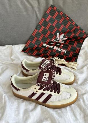 Кроссовки adidas samba wales bonner cream bordo1 фото