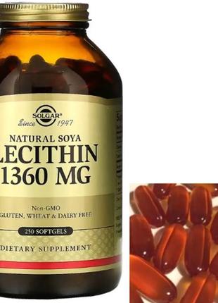 Соєвий лецитин solgar lecithin 1360 mg natural soya 250 гельов...