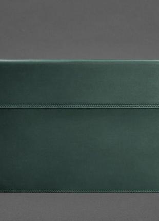 Кожаный чехол-конверт на магнитах для macbook 14 зеленый crazy horse4 фото