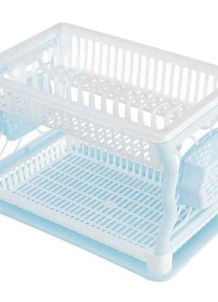 Сушарка пластикова для посуду з піддоном(13тар)двоярусна(блак-біла)тм r-plastic