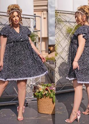 Невероятно красивое легкое цветочное платье-миди, мини платья с кружевом батал / 42-46,48-52,54-58/ мод 13735 фото