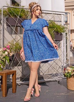 Невероятно красивое легкое цветочное платье-миди, мини платья с кружевом батал / 42-46,48-52,54-58/ мод 13731 фото