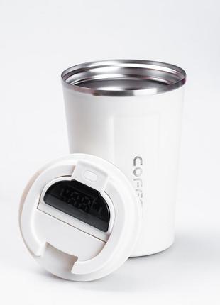 Термокухоль 380 мл чашка термос для кави з нержавіючої сталі з датчиком температури • термочашка бежевий