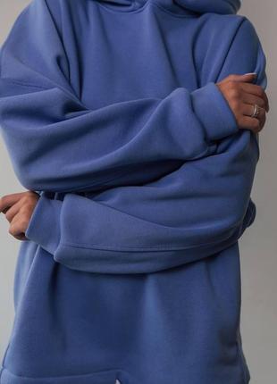 Женская худи кофта с капюшоном теплая удобная спортивная весна осень базовая графит, черный, мокко, голубой3 фото
