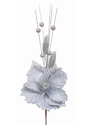 Прикраса декоративна квітка, 40 см, текстиль, колір сріблястий