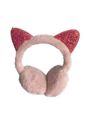 Хутряні дитячі навушники кішка рожеві1 фото