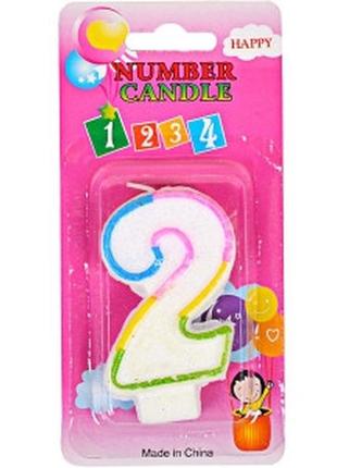 Свічка на торт цифра 2 з глітером