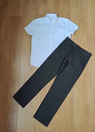 Нарядный набор для мальчика/серые брюки для мальчика /белая рубашка с коротким рукавом для мальчика2 фото
