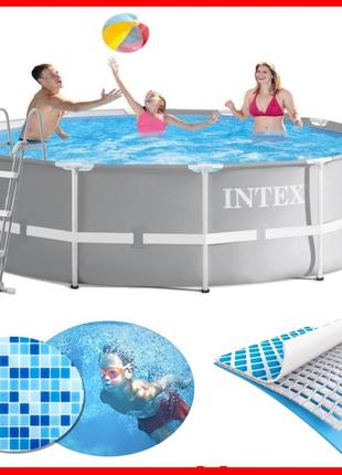 Бассейн каркасный intex 26716 круглый 366/99 см для дома дачи всей семьи детей объем 8592 л вес 37.3 кг1 фото