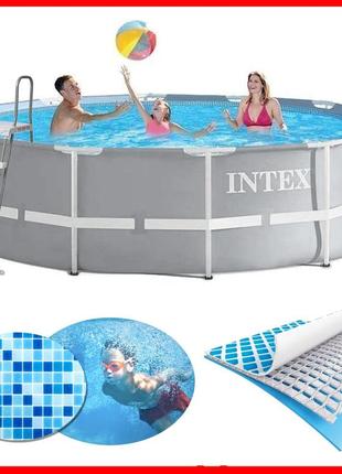 Круглый каркасный бассейн intex 26718 большой семейный сборной интекс мобильный детский пвх разборный для дома