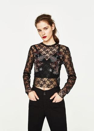 Черная кофта из кружева , блуза zara с вышивкой