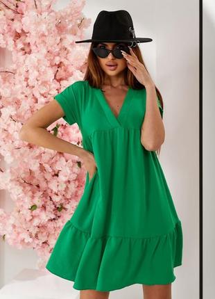 Платье короткое мини свободного кроя беби долл розовое голубое синее зелёное мокко чёрное электрик коттон жатка туника для беременных с v вырезом