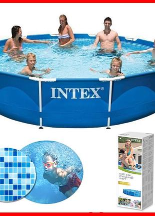 Басейн каркасний intex 28210 круглий 366/76 см для дому дачі всієї родини дітей об'єм 6503 л вага 21.9 кг