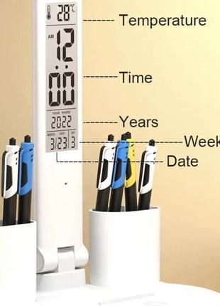 Лампа led настільна, на акумуляторі (годинник,календар,термометр)