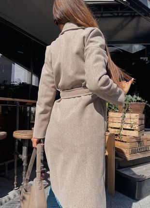 Жіноче довге пальто оверсайз кашемір з поясом стильне тренд чорний, мокко, сірий9 фото