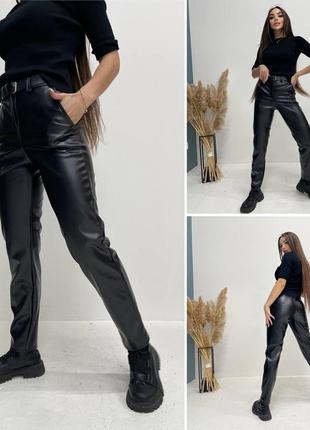 Стильные брюки чёрные леггинсы базовые кожаные  брюки4 фото