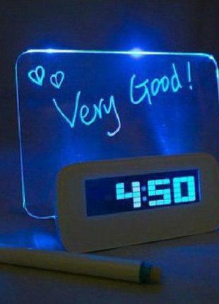 Світний led-годинник, будильник із дошкою для запису highstar3 фото