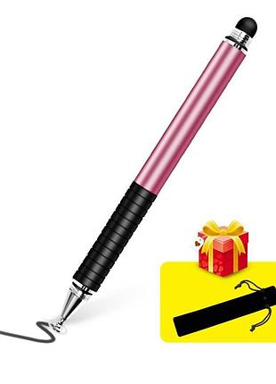 Стилус для рисования ёмкостный двухсторонний  2 в 1 розовый + чехол в подарок