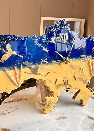 Часы настенные из эпоксидной смолы "карта украины" 40x25 см