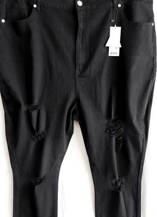 Крутые женские черные джинсы рваные скинни хлопок56% брендовые boohoo blue большой раз 3xl-4xl 54-568 фото