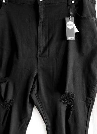 Крутые женские черные джинсы рваные скинни хлопок56% брендовые boohoo blue большой раз 3xl-4xl 54-5610 фото