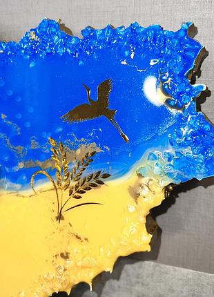 Часы настенные из эпоксидной смолы "карта украины" 40x25 см