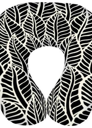 Бархатная дорожная подушка, подголовник с принтом «листья фикуса» 32х30 см(dop_16j046)