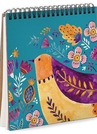 Блокнот для записей и эскизов sketchbook (квадрат.) птичка и цветы